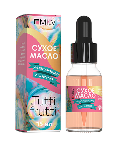 MILV, Сухое укрепляющее масло для ногтей TUTTI FRUTTI, 15 мл 