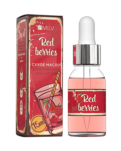 MILV, Сухое укрепляющее масло для ногтей RED BERRIES, 15 мл