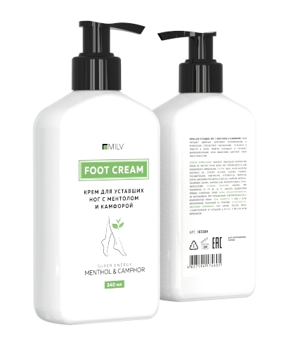 MILV, Крем для уставших ног с ментолом и камфорой, 340 мл