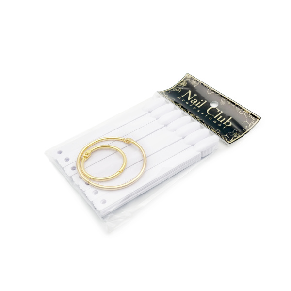 Nail Club, Типсы на кольце Миндаль белые (палитра овал), 50 шт + 2 золотых кольца