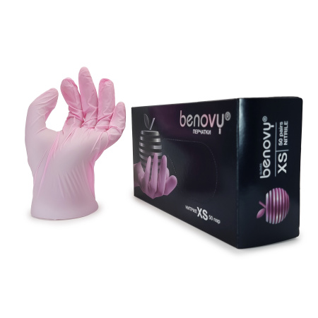 Benovy, Перчатки р. XS розовые (50 пар)