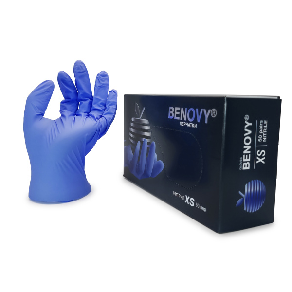 Benovy, Перчатки нитрил хлорированные р. XS сиренево-голубые (50 пар)