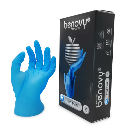 Benovy, Перчатки нитрил р. M голубые (50 пар)