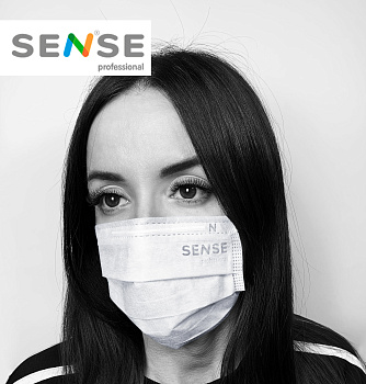 Sense, Маска одноразовая 3-х слойная белая на резинках (50 шт)