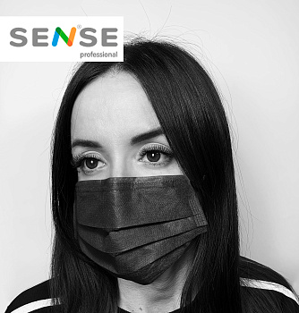 Sense, Маска одноразовая 3-х слойная черная на резинках (50 шт)